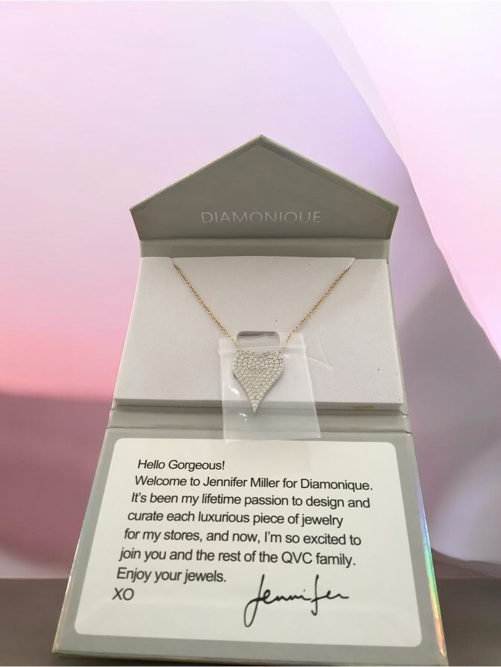 BNIB Diamonique Gold and Silver Heart Pendant Necklace